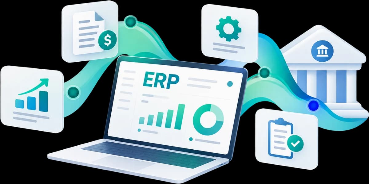 ERP finance dashboard connecting documents, reports and the bank